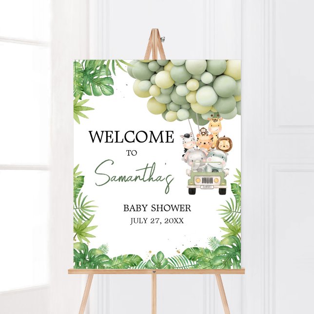 Oh Boy Jungle Safari Baby Shower Welcome Poster (Safari Truck Balloons Baby Shower Welcome Sign)