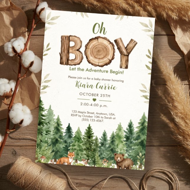 Oh Boy Let The Adventure Begin Rustic Wood Invitation (Creator Uploaded)