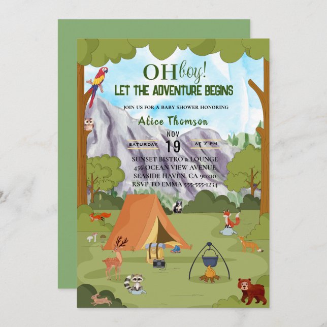 oh boy let the adventure begins forest baby shower invitation (Front/Back)
