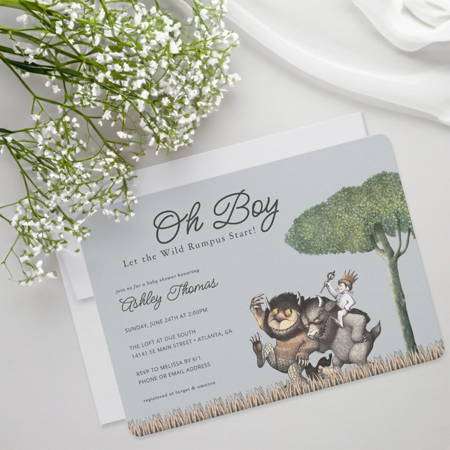 Oh Boy! Let the Wild Rumpus Start | Baby Shower Invitation (Card on table)