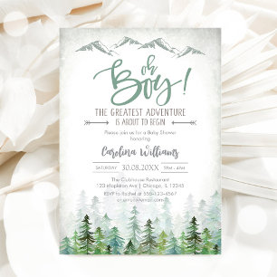 Oh Boy Let's Adventure Begin Forest Baby Shower Invitation