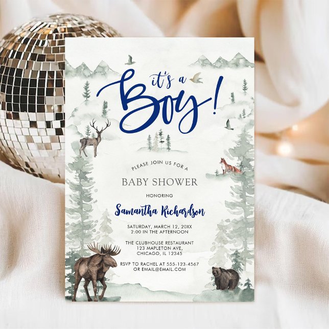 Oh Boy Let's Adventure Begin Forest Baby Shower Invitation (Creator Uploaded)