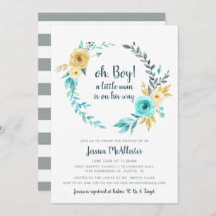 oh Boy Little Man Baby Shower Teal Gold Invitation