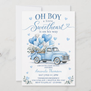 Oh Boy Little Sweetheart Blue Truck Baby Shower Invitation