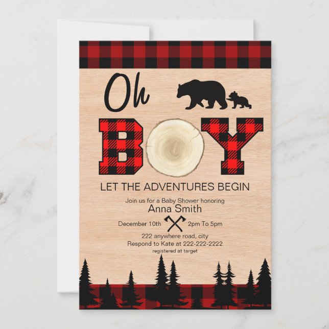 Oh Boy Lumberjack Baby Shower invitation (Front)