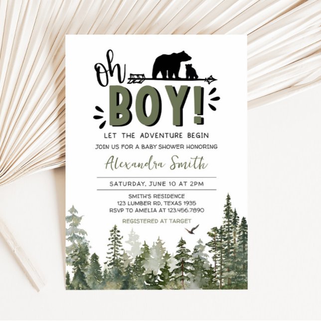 Oh Boy Lumberjack Baby Shower Invitation (Rustic Pine Trees Baby Shower Invitation)