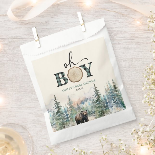 Oh Boy Lumberjack Woodland Forest Bear Baby Shower Favour Bags (Clipped)