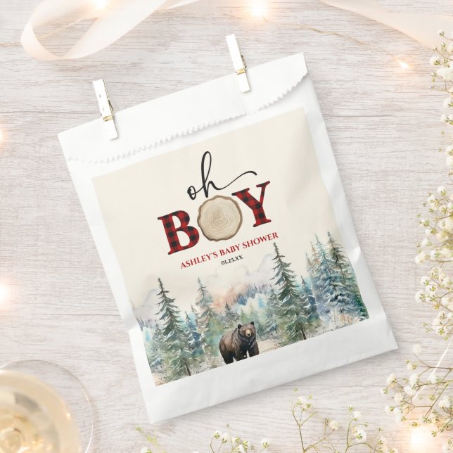 Oh Boy Lumberjack Woodland Forest Bear Baby Shower Favour Bags (Clipped)