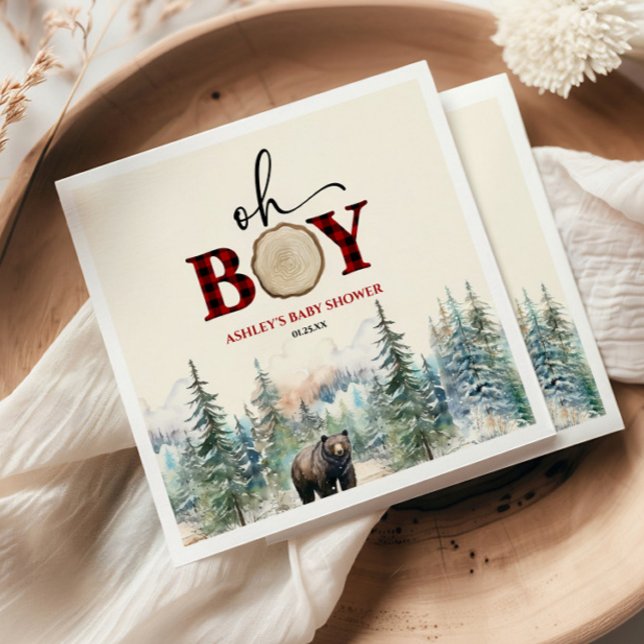 Oh Boy Lumberjack Woodland Forest Bear Baby Shower Napkin (Creator Uploaded)