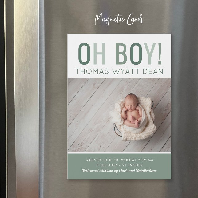 Oh Boy Magnetic Photo Birth Announcement (Creator Uploaded)