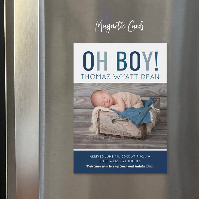 Oh Boy Magnetic Photo Birth Announcement (Creator Uploaded)