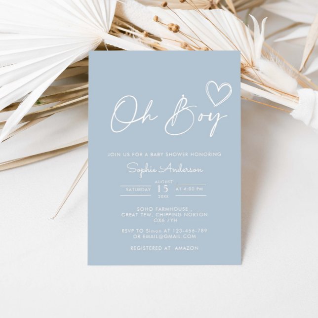 Oh Boy Minimalist Modern Baby Shower Invitation (Creator Uploaded)