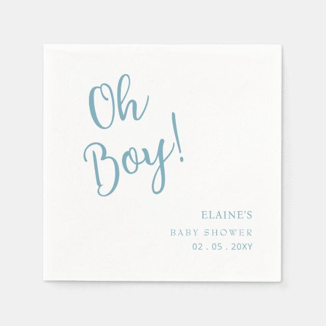 Oh Boy Modern Cute Blue Boy Baby Shower Napkin (Front)