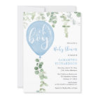 Oh boy modern eucalyptus blue balloons baby shower