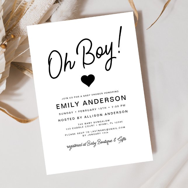 Oh Boy Modern Minimalist Simple Baby Shower  Invitation (Creator Uploaded)