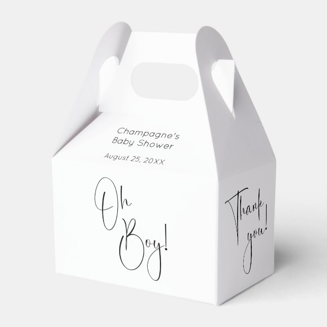 Oh Boy Modern Script Baby Shower Thank You Favour Box (Front Side)