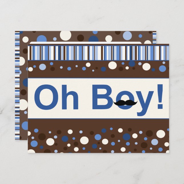 Oh Boy Moustache Baby Shower Invitation (Front/Back)