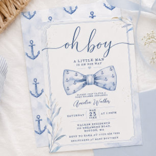Oh Boy Nautical Bowtie Baby Shower Invitation