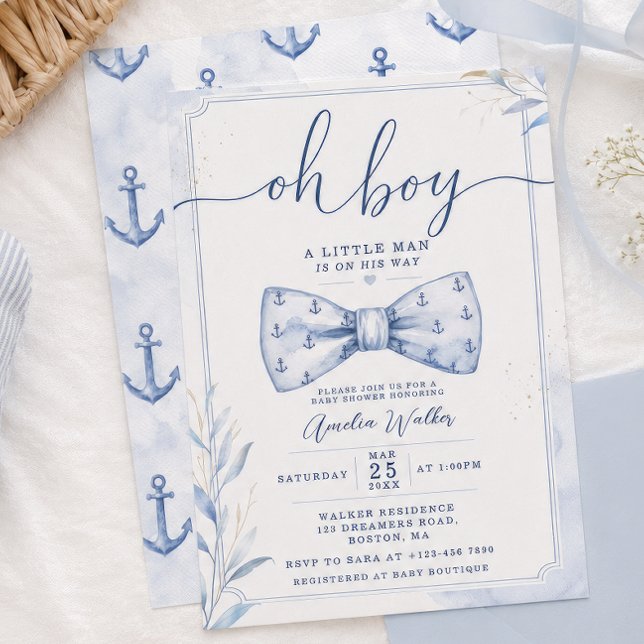 Oh Boy Nautical Bowtie Baby Shower Invitation (Creator Uploaded)