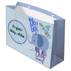 Oh Boy! Oh Baby! Blue Elephant Baby Shower Large Gift Bag