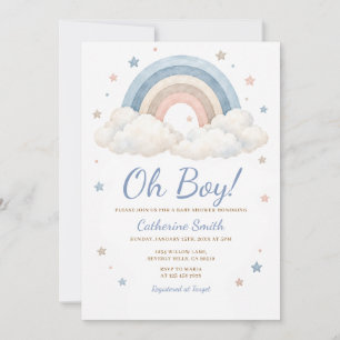 Oh Boy Pastel Rainbow Baby Shower Stars Glitter Invitation