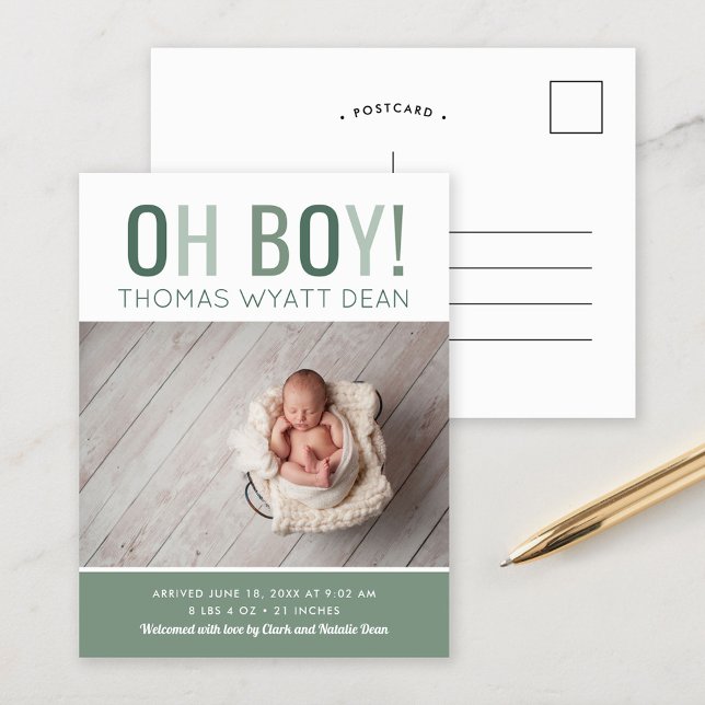 Oh Boy Photo Birth Announcement (Creator Uploaded)