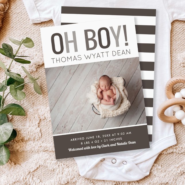 Oh Boy Photo Birth Announcement (Creator Uploaded)