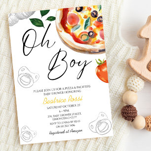 Oh Boy Pizza Pacifiers Italian Baby Shower Invitation