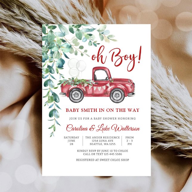 Oh Boy Red Truck Baby Shower Invitation (Creator Uploaded)
