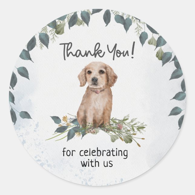 Oh Boy! Retriever Puppy Dog Thank you Classic Round Sticker (Front)