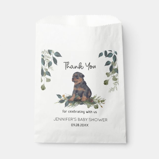 Oh Boy! Rottweiler Puppy Watercolor Baby Shower Favour Bags (Front)