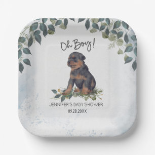 Oh Boy! Rottweiler Watercolor Dog Custom Paper Plate