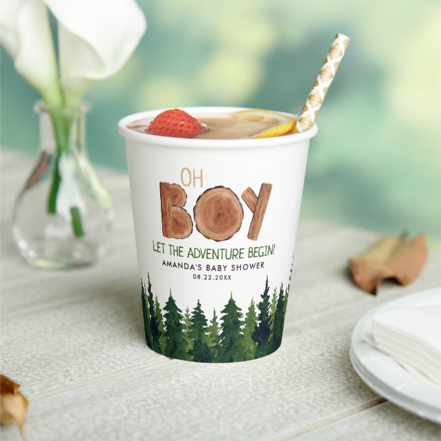 Oh Boy -  Rustic Boy Woodland Baby Shower  Paper Cups (Insitu)