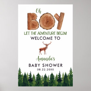 Oh Boy - Rustic Boy Woodland Baby Shower Welcome Poster