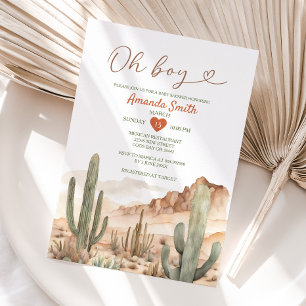 Oh Boy Rustic Desert Succulent Cactus Baby Shower Invitation