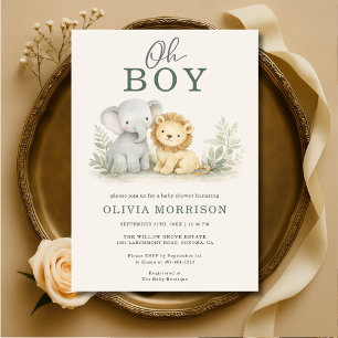 Oh Boy Safari Animal Baby Shower Invitation