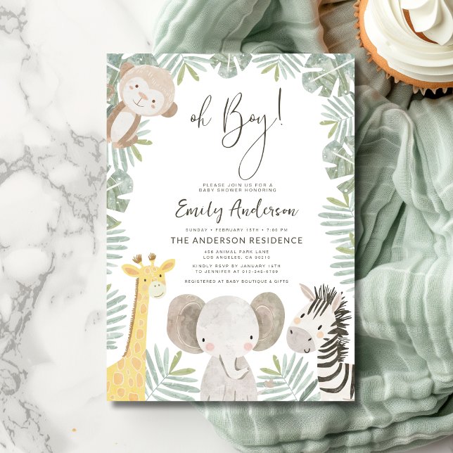 Oh Boy Safari Animal Boy's Baby Shower Invitation (Creator Uploaded)