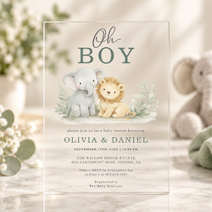Oh Boy Safari Animal Couples Baby Shower Acrylic Invitations