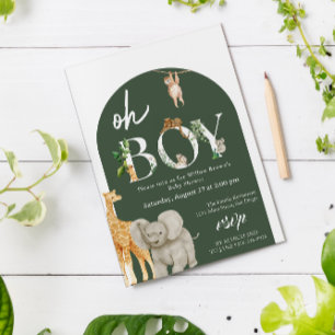 Oh Boy Safari Animal Jungle Greenery Baby Shower Invitation