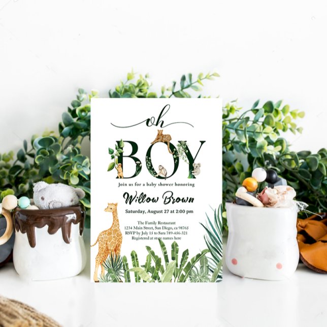Oh Boy Safari Animal Jungle Greenery Baby Shower Invitation (Oh Baby Safari animal Baby shower)