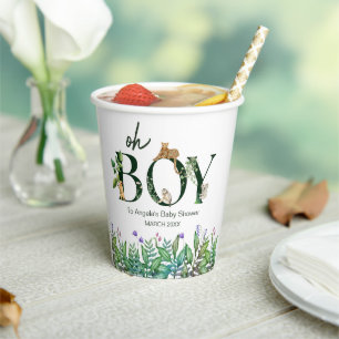 Oh boy Safari Animal Jungle White Baby Shower Paper Cups