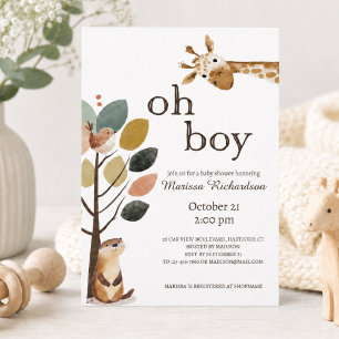 Oh Boy Safari Animals Baby Shower Invitation