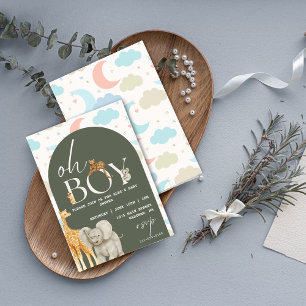 Oh Boy! Safari Animals Baby Shower Invitation 