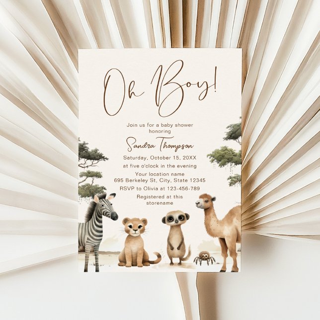 Oh Boy Safari Animals Baby Shower Invitation (Creator Uploaded)