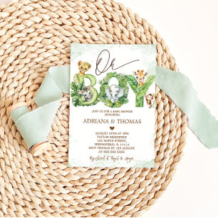 Oh Boy Safari Animals Baby Shower Invitation