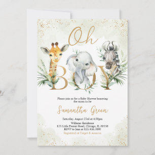 Oh Boy Safari Animals Baby Shower Invitation
