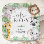 Oh Boy Safari Animals Baby Shower Jungle Paper Plate<br><div class="desc">Add a touch of elegance to your Baby Shower with our "Oh Boy" Safari Animals Baby Shower Paper Plates! Don't settle for the ordinary. Elevate your celebration,  order your today,  and make your event extraordinary!</div>
