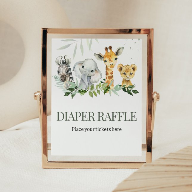Oh Boy Safari Baby Shower Diaper Raffle Poster (Jungle Safari Baby Shower Diaper Raffle Sign)