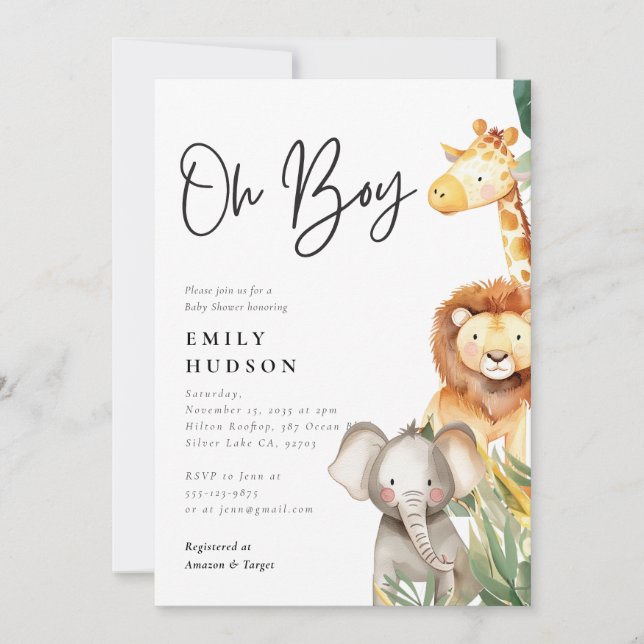 Oh Boy Safari Baby Shower Invitation (Front)