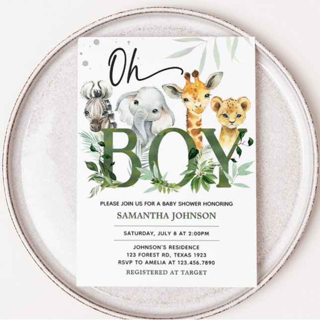 Oh Boy Safari Baby Shower  Invitation (Jungle Safari Baby Shower Invitation)